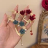 Super Fairy Exquisite Plum Blossom Tassel One-Word Clip Rose Flower Twist Hair Female Back Head Plate H