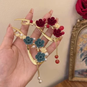 Super Fairy Exquisite Plum Blossom Tassel One-Word Clip Rose Flower Twist Hair Female Back Head Plate H