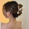 French Romantic Rose Flower Clip Pearl Hair Retro Elegant Large Size