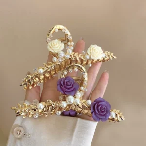 French Romantic Rose Flower Clip Pearl Hair Retro Elegant Large Size
