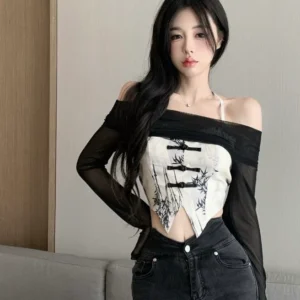 Black & White Cheongsam Top Set