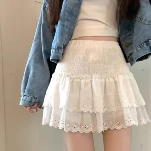 High Waist White Layered Skirt