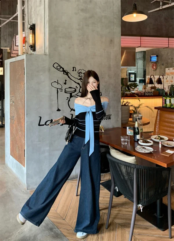 Off Shoulder Knitted Long Sleeve Top