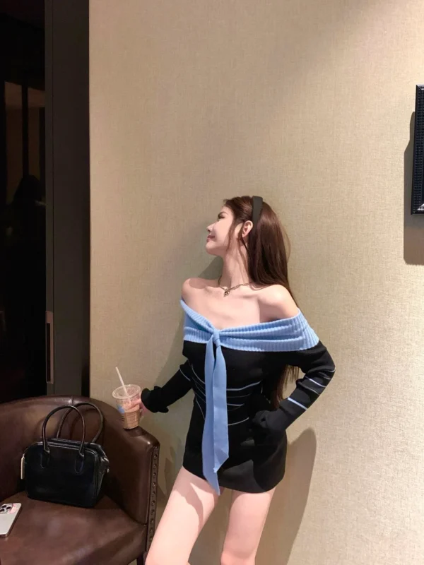 Off Shoulder Knitted Long Sleeve Top