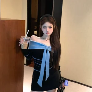 Off Shoulder Knitted Long Sleeve Top