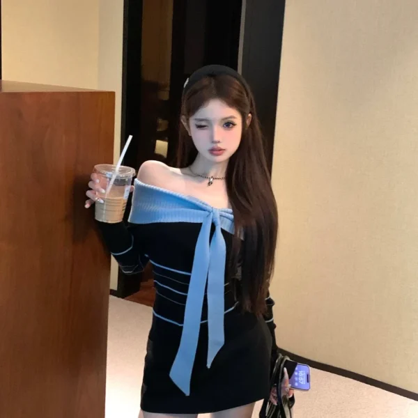 Off Shoulder Knitted Long Sleeve Top