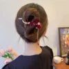 Super Fairy Exquisite Plum Blossom Tassel One-Word Clip Rose Flower Twist Hair Female Back Head Plate H