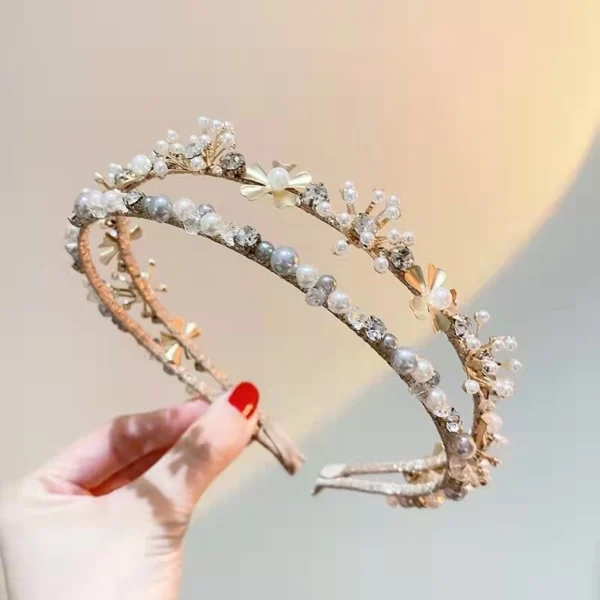 Diamond Pearl Double-Layer Headband Korean Sweet Celebrity Super Fairy Hair Accessories Double Row Headwear