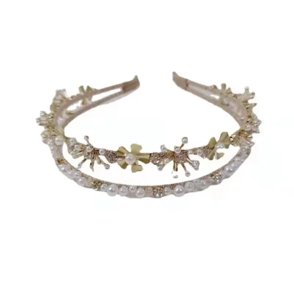 Diamond Pearl Double-Layer Headband Korean Sweet Celebrity Super Fairy Hair Accessories Double Row Headwear