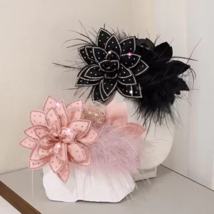 Brocade Autumn Winter New Style Flash Diamond Flower Shark Clip Super Fairy Feather Clip Back Head Princess Hair Clip