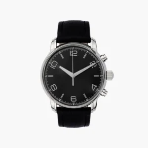 Classic Black Leather Strap Quartz Watch – Silver Case