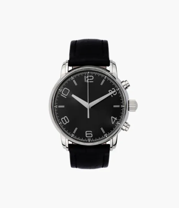 Classic Black Leather Strap Quartz Watch – Silver Case
