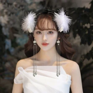 Super Fairy Feather Flower Pearl Tassel Double-Layer Headband
