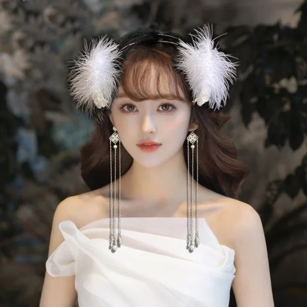 Super Fairy Feather Flower Pearl Tassel Double-Layer Headband