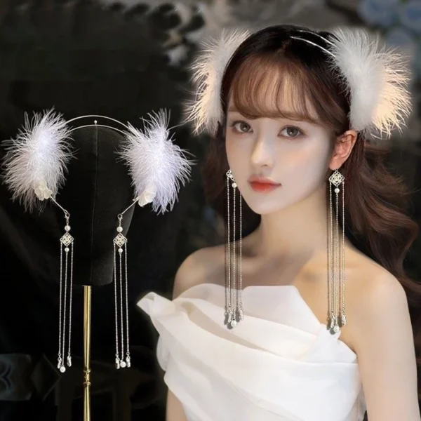Super Fairy Feather Flower Pearl Tassel Double-Layer Headband