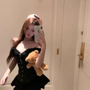 Black Lacey Vest Top + Skirt Two Pieces Set (S, M)